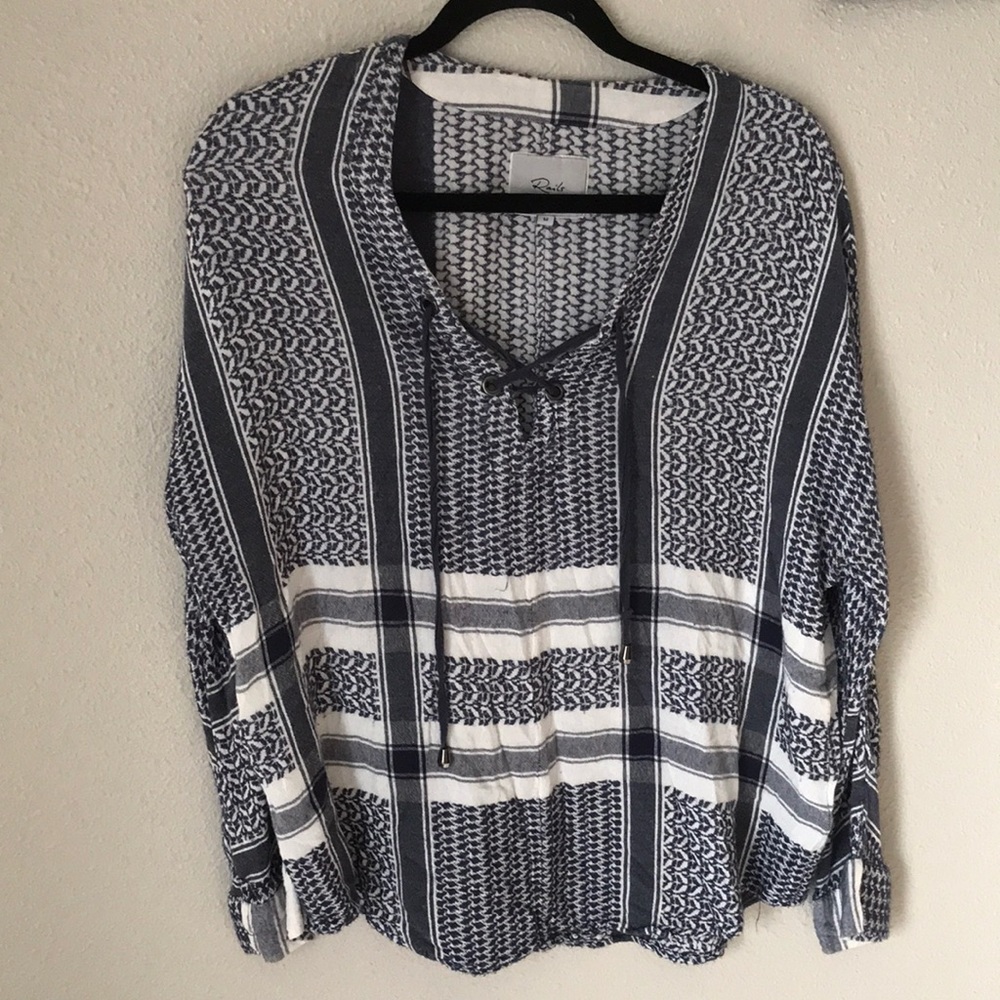 Rails Navy and White Patterned Blouse